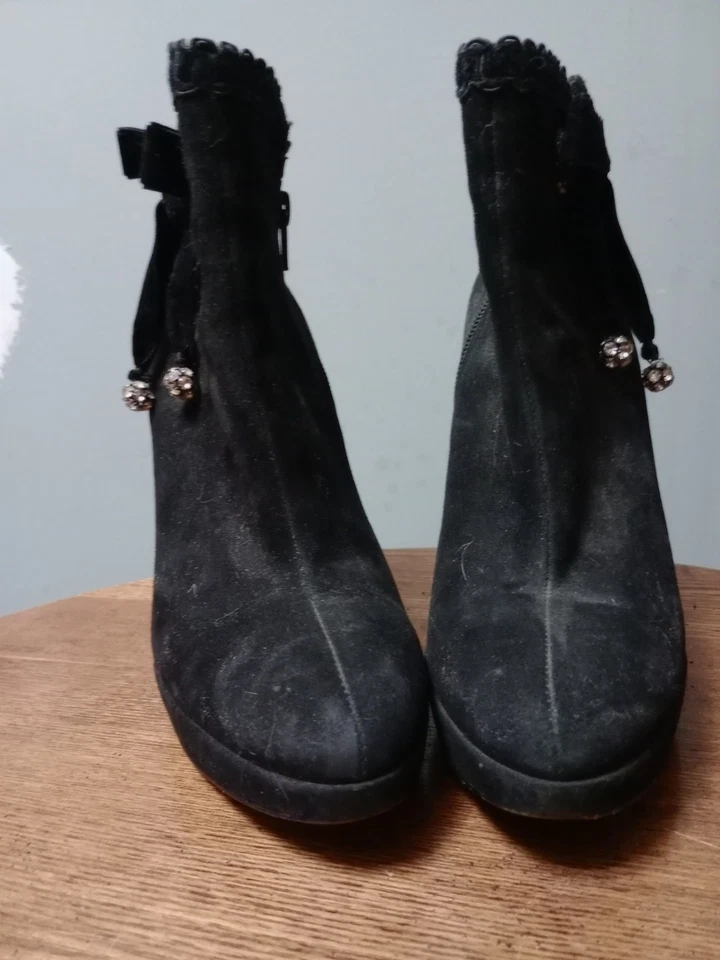 Hale Bob Black Suede Ankle Boots, Bling, Zip Up, 8 - Image 2 of 4