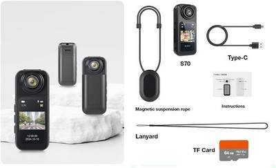 Mini Action Camera S70 2.7K HD Pocket Body Cam with Screen Magnetic Clip