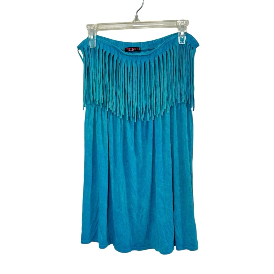 Винтажный T вечеринки 90-х годов Y2K инди бирюза бахрома мини без бретелек платье богемное фестиваль L - Изображение 2 из 4