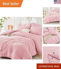 Romantic Pink Seersucker 7-Piece Queen Comforter Set - Easy Care  Modern Design
