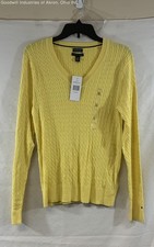 Tommy Hilfiger Men's Yellow NWT Pima Cotton Cable Knit V-Neck Sweater Size XL