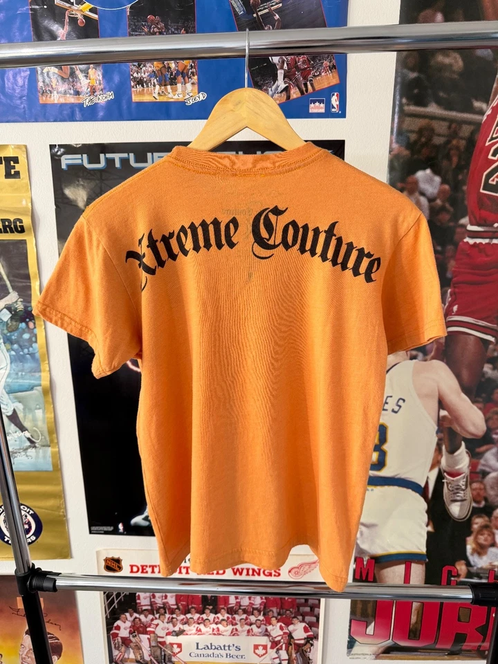Camiseta De Colección Y2K Xtreme Couture Cray Calavera Naranja Estilo Aflicción Talla Pequeña Foto 2 de 4