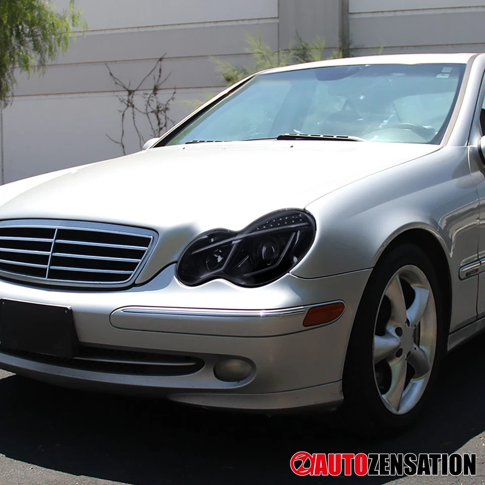 LED Bar Fit 2001-2007 Benz W203 C-Class Black Smoke Projector Headlights Lamps - Imagem 2 de 4