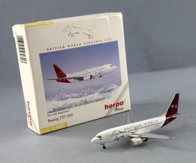 British World Airlines Boeing 737-300 Herpa Wings Die-Cast Model Original Boxed