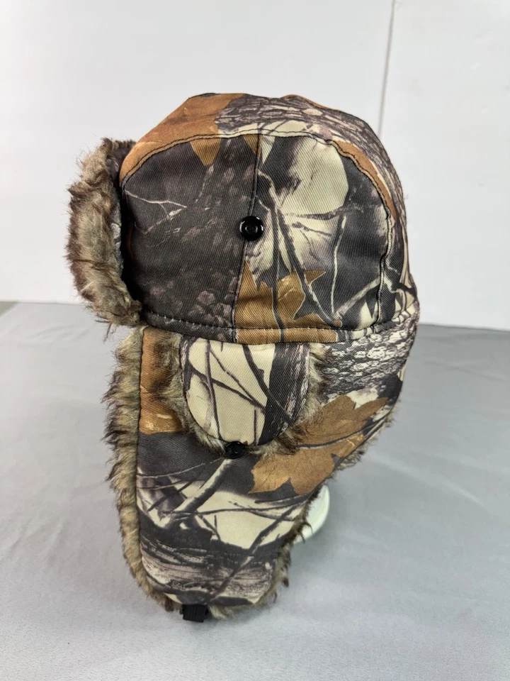 Camo Trapper Hat Cap Adult One Size OSFM Camouflage Lined Chin Strap - Image 3 of 4