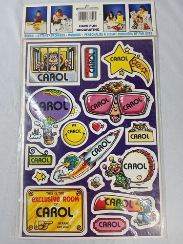 Vintage 80s Celebrity Mark 1 / Name CAROL Stickers RARE Unused 2 Sheet 1983 - Picture 2 of 2