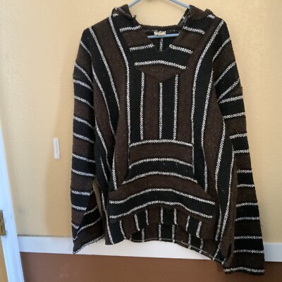 Franks Textiles Men's Baja Hoodie Gray Mexican Surfer Poncho Skater Cali.