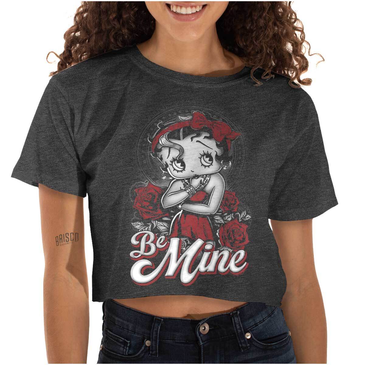 Betty Boop Cute Valentine's Day Rose Be Mine Womens Raw Edge Crop