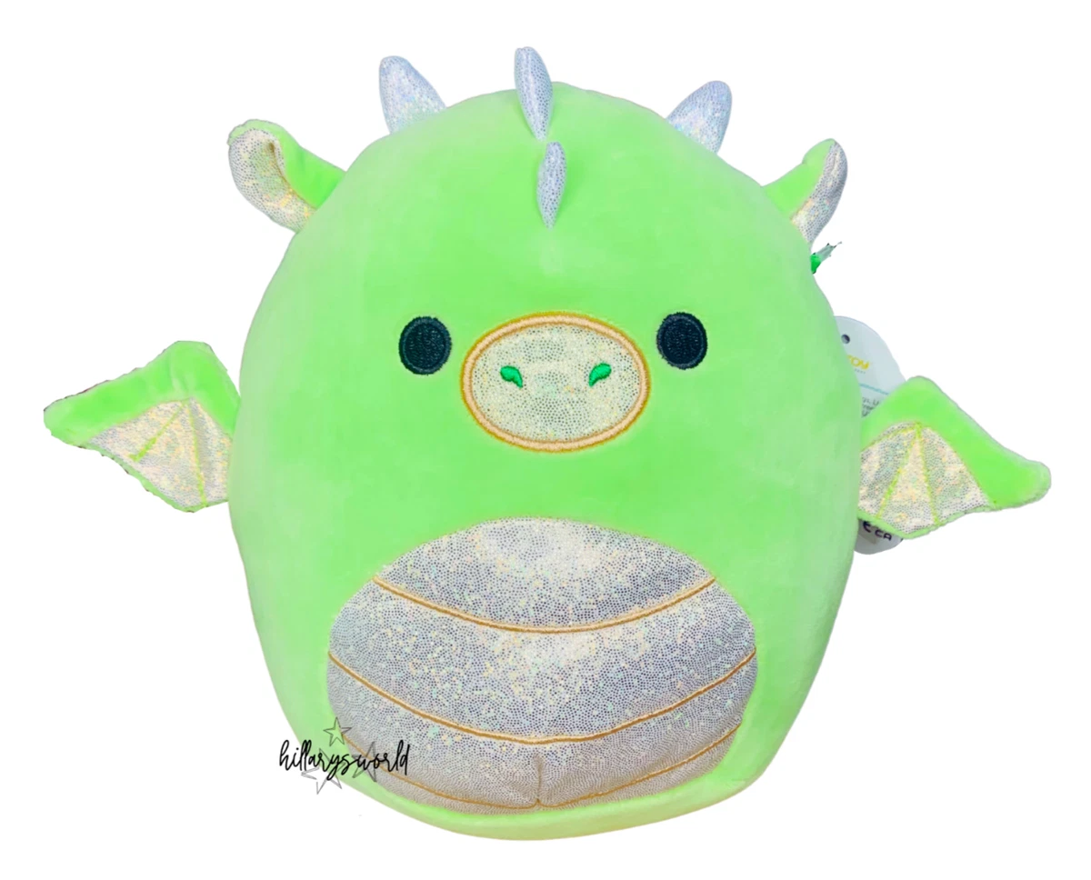 Squishmallows EYK The Green Dragon 7-8 Plush, Bright Green Silver Sparkle  Horns