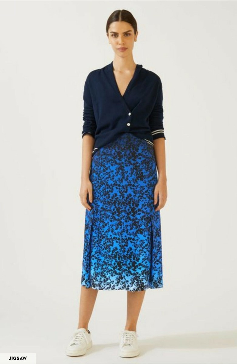 Jigsaw Wrapped Frill Skirt Jigsaw Sunset Floral Ombre Midi Skirt