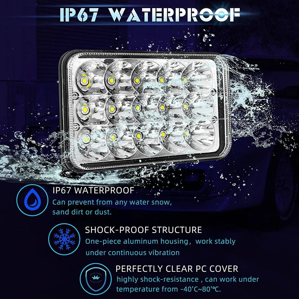 Faros LED HI-LO 4x6" cromados aptos para Chevrolet G10 G20 G30 1978-1991 Foto 4 de 4