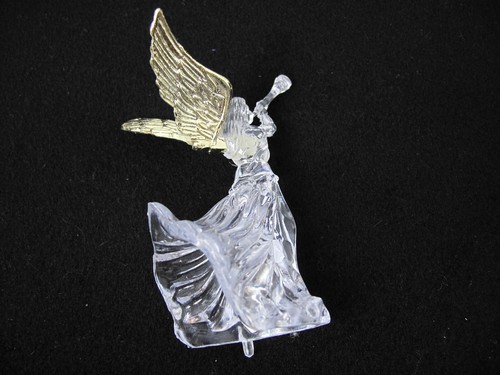 Vintage Christmas Hard Plastic Angel Light Cover Clear /Gold - Picture 2 of 9