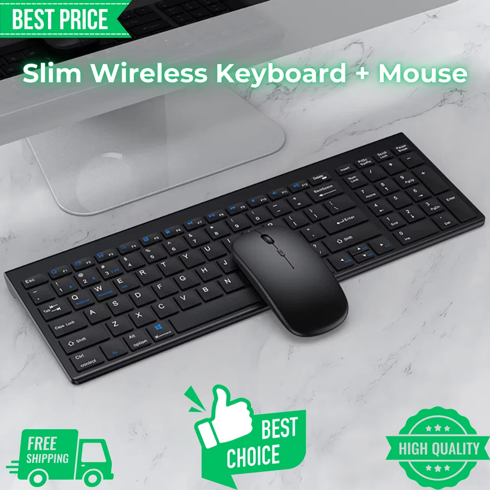 Slim Wireless Keyboard and Mouse Set for Office 2.4G Rechargeable Bluetooth - Image 2 of 4