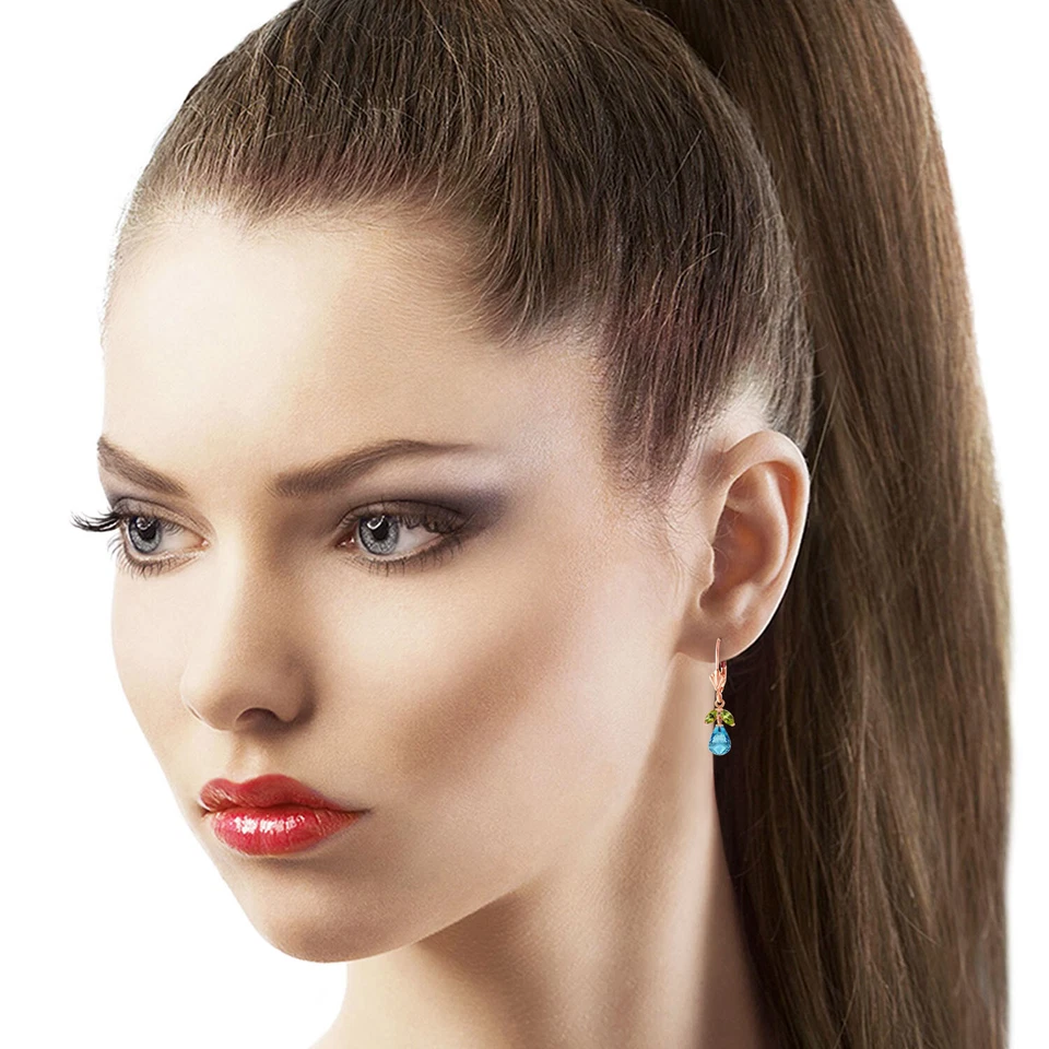 14K. GOLD LEVERBACK EARRING WITH BLUE TOPAZ & PERIDOTS - Image 2 of 4