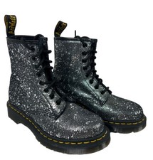 Dr. Martens Metallic Splatter Suede Lace- Up Women s Boots Size 5 Black/ Silver