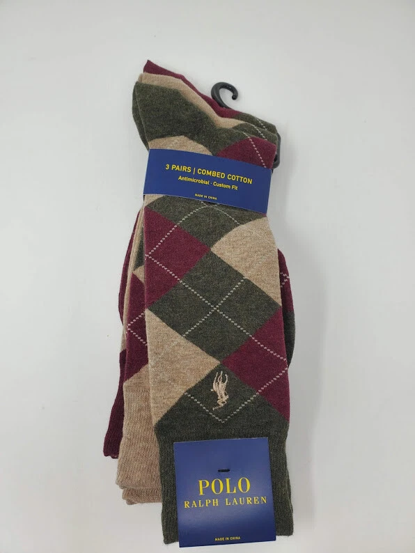 Polo Ralph Lauren Hombre Calcetines Vestido Argyle Crew Paquete de 3 Calcetines, 10-13, Multicolor Foto 4 de 4