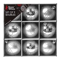 Snow White Bruchsicher Christbaumschmuck - 9 Packung 60Mm Kugeln Silber