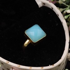 Rare Aqua Chalcedony Ring-Square Shape Aqua Chalcy Checker Ring-Aqua Chalcedony