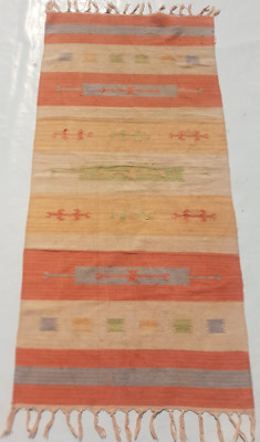 Vintage Traditioneller Handgefertigter Marokkanischer Kelim Teppich für Wohndeko 140x66 cm