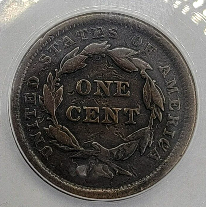 1842 SM Date Large Cent VF 30 Details Burnished Damaged ANACS N-2C Fresh! - Image 4 of 4