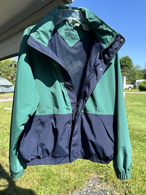 Eddie Bauer EBTEK WIND & WATERPROOF HOODED SYMPATEX JACKET Blue Green Men Size L