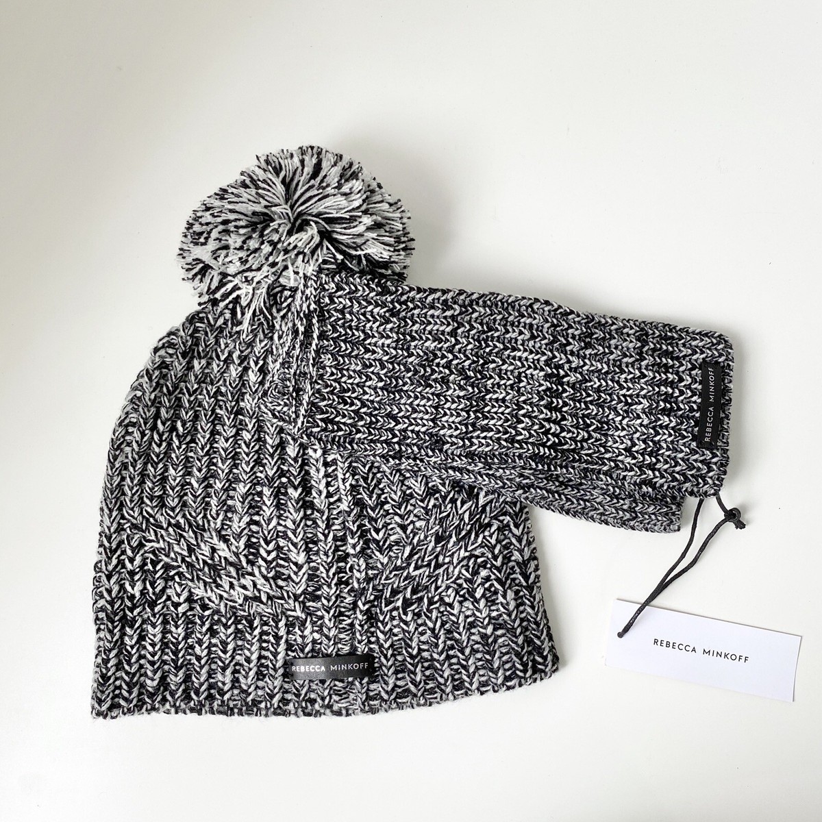 Rebecca Minkoff Women\'\'s Black Marled Knit Pompom Beanie & Arm Warmer Set Rebecca Minkoff Marled Beanie Pom Hat & Armwarmer Set  main image 2