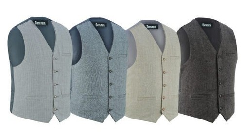 Men Herringbone Wool Blend Tweed Vest Premium Cream Waistcoat Suit Vest V Neck - Picture 5 of 6