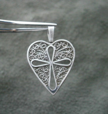 Filigree Heart with Cross Vintage Sterling Silver Pendant  1.8g
