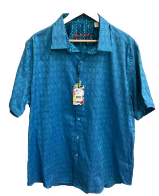 Robert Graham Men s ATLAS SS Fit Classic Fit Button Teal Stretch Shirt 2XL $178