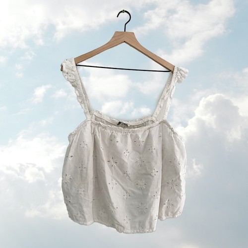 Arizona Jean Co. white tank top with floral cutout and ruffle straps ...