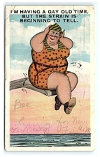 Vtg 1926 comic Postcard Woman on Broken Diving Board Having Gay old time    0620