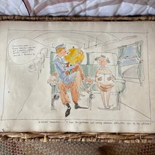 HUGE Vtg American Airlines Original Watercolor Comic wMany Signatures + Ephemera