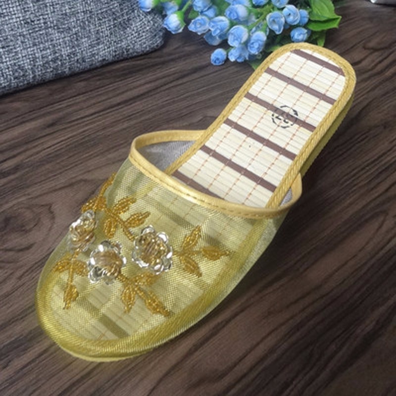 PANTOFOLA D’ORO Pantofole da interno piatte donna paillettes rete floreale scarpe antiscivolo casa slip on sandalo