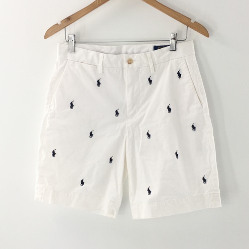 Polo Ralph Lauren Men Shorts Chino White Blue All Over Pony Print Sz 29 - Picture 1 of 12