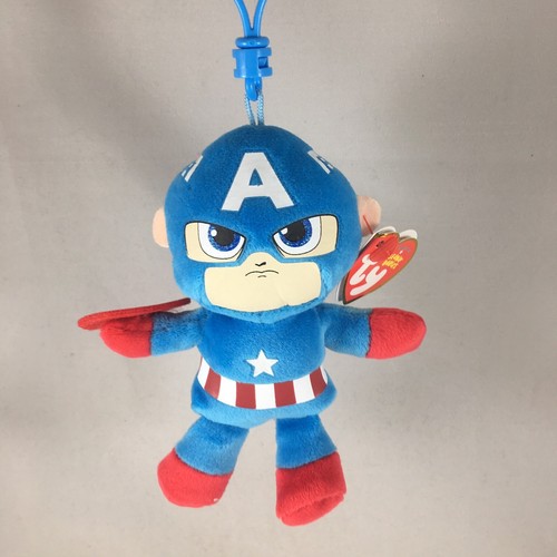 Ty Marvel Beanie Baby Clip Captain America (Kunststoff Schlüsselclip 4 Zoll) weich plüschig - Bild 1 von 6