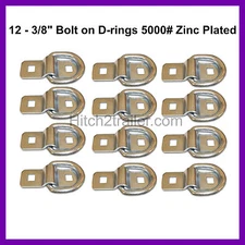 12 - 3/8" Bolt on D Ring Rope Chain Tie Down 5000# Zinc Plated Trailer Flatbed