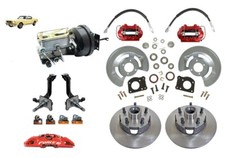 1964-66 Mustang Front Power Disc Brake Kit - Big Bearing Spindles Red Calipers 1964-66 Mustang Front Power Disc Brake Kit - Big Bearing Spindles Red Calipers