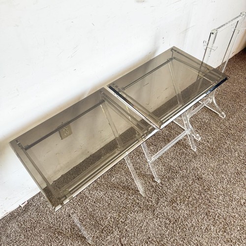 Mid Century Modern Clear and Smoked Lucite Gold Up Tray Table Set - 3 Pieces - Picture 3 of 10