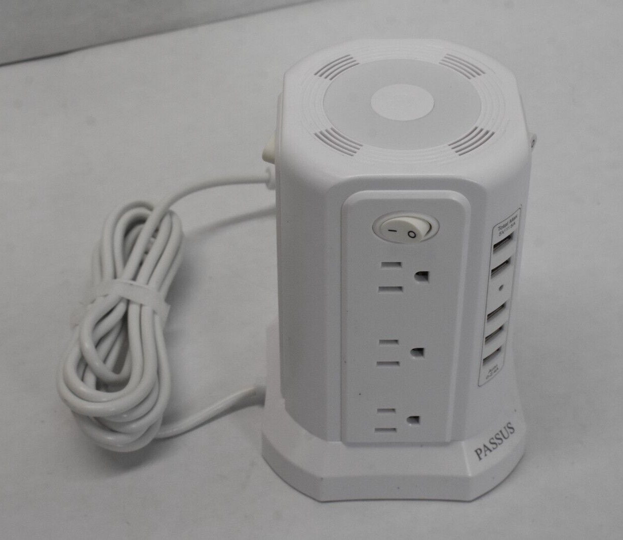 Passus Long Extension Cord 10ft 1625W w/ Multiple Outlets Surge Protector White