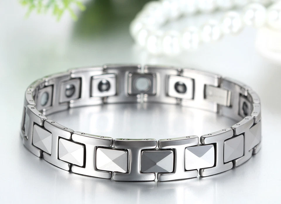 Men's Silver Tungsten Carbide Link High Power Therapy Magnetic Bracelet Chain - Image 3 of 4