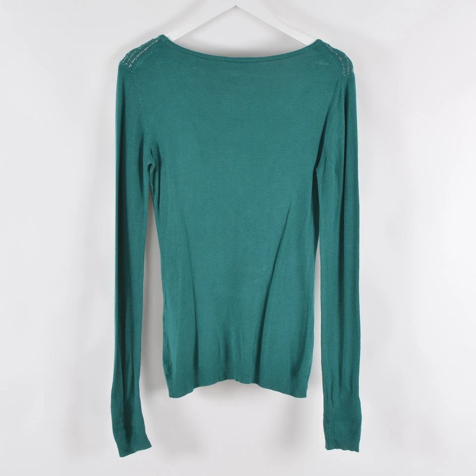 Blusa Top Guess Para Mujer Pequeña Cuello Redondo Elastizada Tejida Manga Larga Detalle Plateado Foto 2 de 4