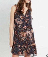 Madewell Flutter Sleeve Boho Breezy Dress - Navy / Brown Floral Size S