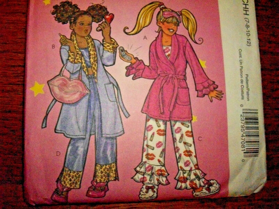 McCalls Sewing Pattern M4708 Sassy Girl Robe Top Bottom Bag Mask Ruffles Sz 7-12 - Image 2 of 4