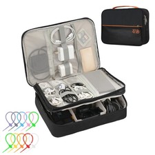 Electronics Accessories Organizer Bag, Waterproof Double LayerTravel S, Black
