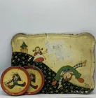Vtg Ohio Art Co Jack & Jill Tin Litho Tea Tray & Coasters Fern Bisel Peat Set