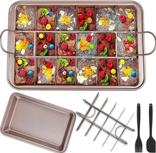 Brownie Pan with Dividers, Non Stick Brownie Baking Pan, 18 Pre-Slice Carbon Ste