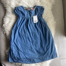 Mini Boden Denim Ruffle Shoulder Floral Lined Dress Size 5/6 NWT