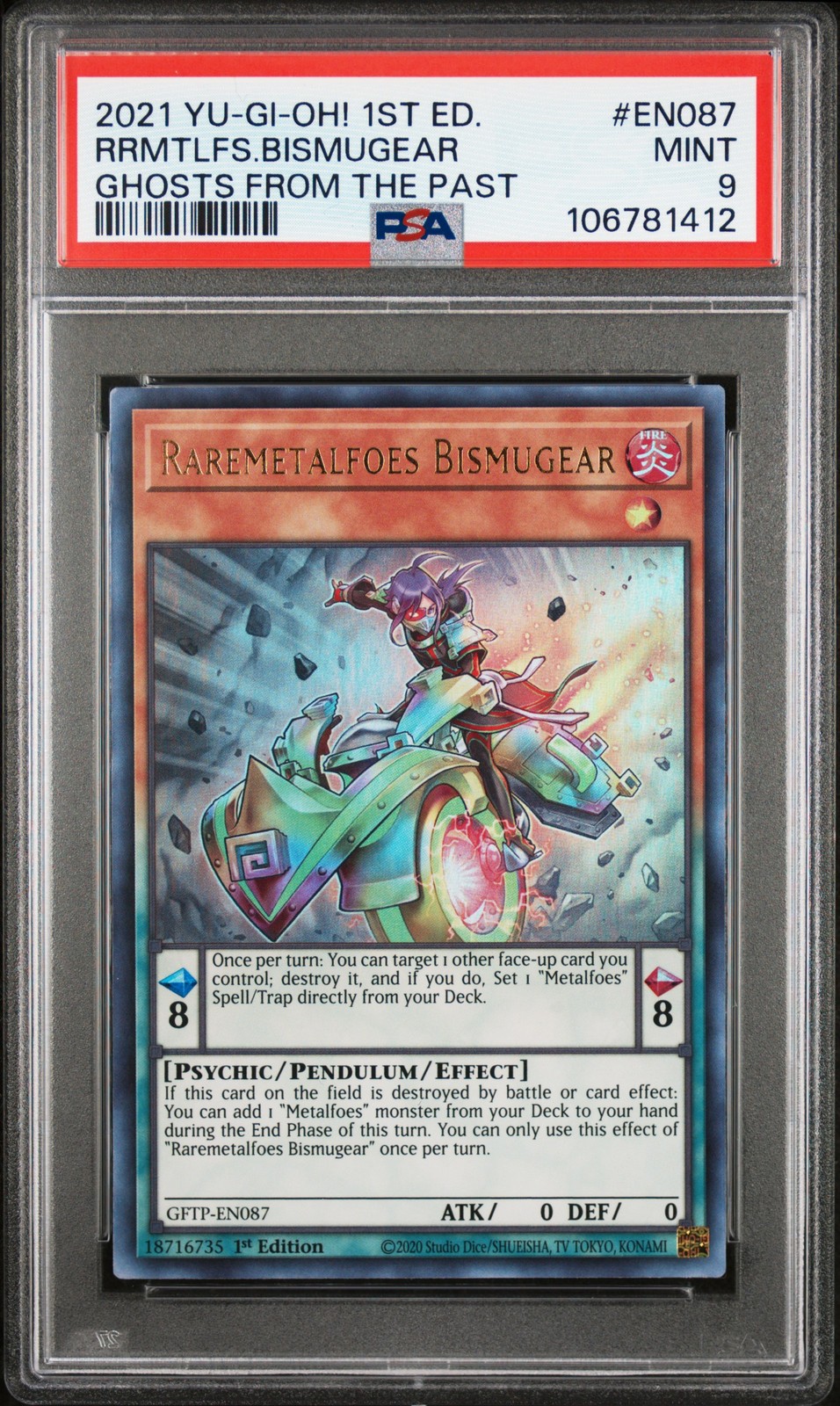 2021 YU-GI-OH! GHOSTS FROM THE PAST 1ST EDITION RAREMETALFOES BISMUGEAR PSA 9