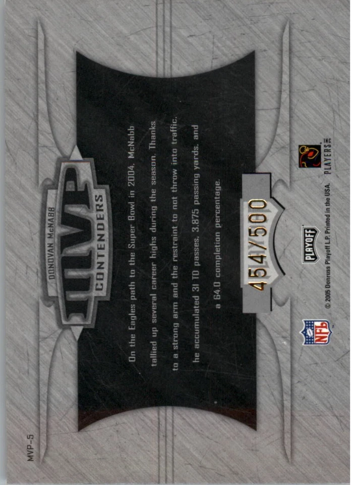 2005 Playoff Contenders MVP Contenders Red #5 Donovan McNabb #d/500 - NM-MT - Image 2 of 2