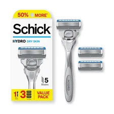 Schick Hydro Dry Skin Razor 1 Handle 3 Cartridges